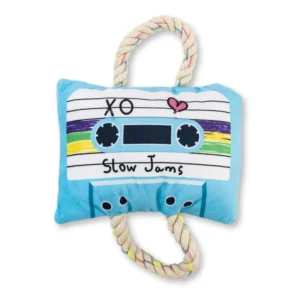 Retro Cassette Tape Plush Dog Toy with Squeaker & Crinkle Paper for Fun Play