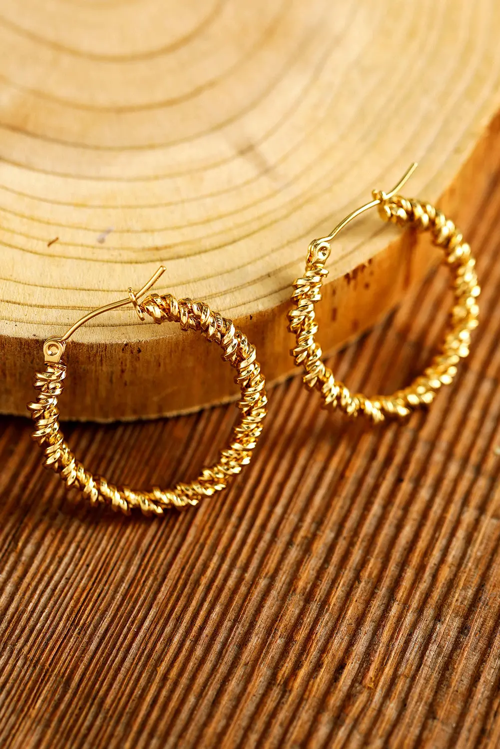 Gold Vintage Textured Hoop Earrings - Image 2