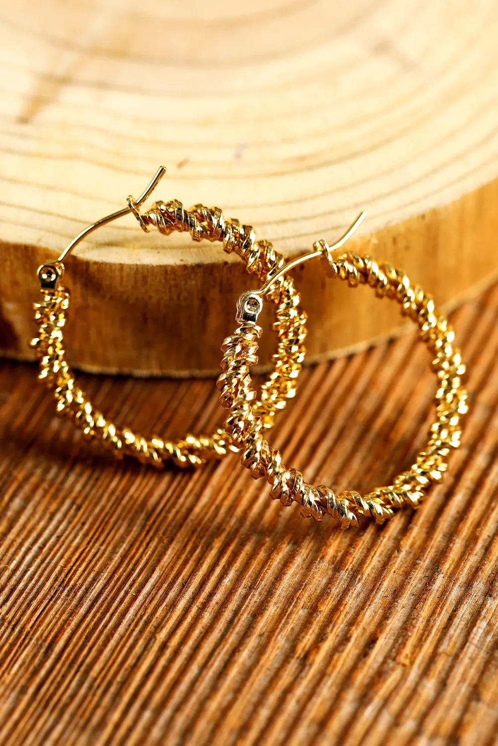 Gold Vintage Textured Hoop Earrings - Image 3