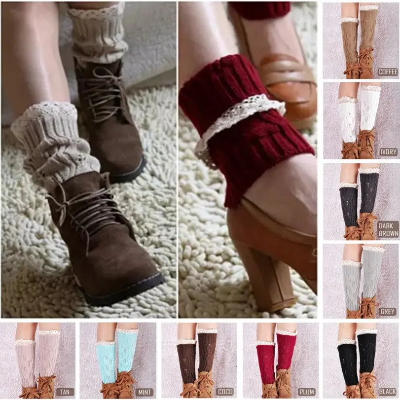 Vintage Style CableKnit At Your Feet Leg Warmer Socks With Lace - Image 2