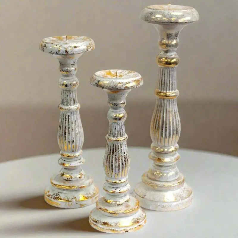 Vintage Candle Stand - White Gold
