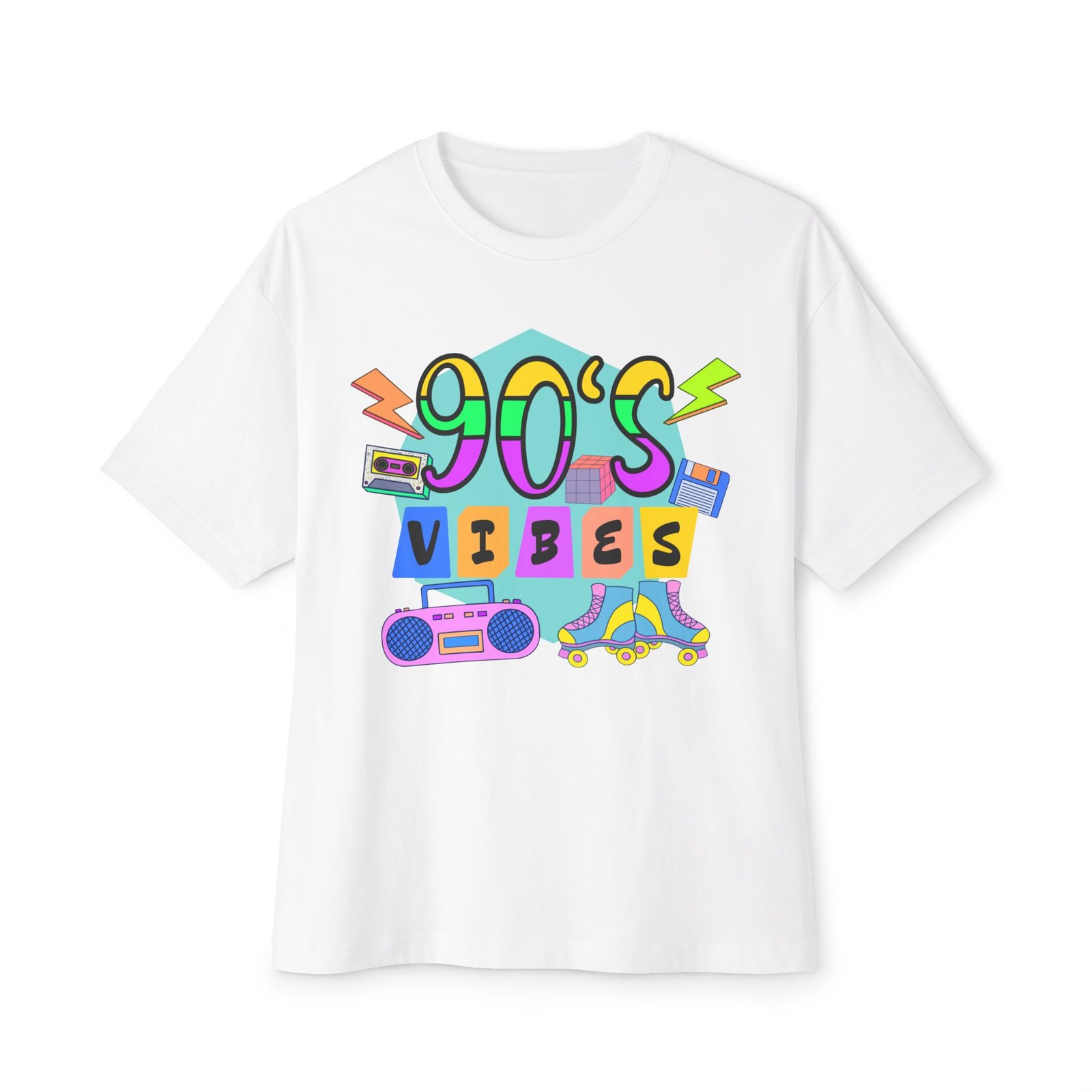 90's Vibes Unisex Oversized Boxy Tee, Retro Graphic Tee, Casual Summer Shirt, Perfect for Nostalgia Lovers, Gift for Music Fans - Image 2