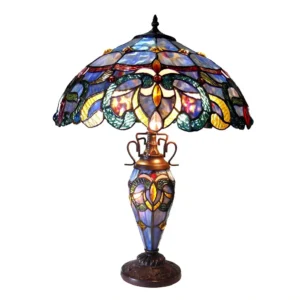 NORA Tiffany Style Victorian Double lit 3 Light DTable Lamp 18" Shade