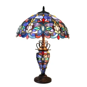 PRISCILLA Tiffany-style 3 Light Victorian Double Lit Table Lamp 18" Shade