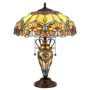 CRYSTORAMA Tiffany-style 3 Light Floral Double Lit Table Lamp 16" Shade