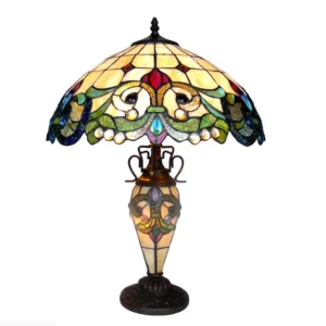 DULCE Tiffany-style 3 Light Victorian Double Lit Table Lamp 18" Shade