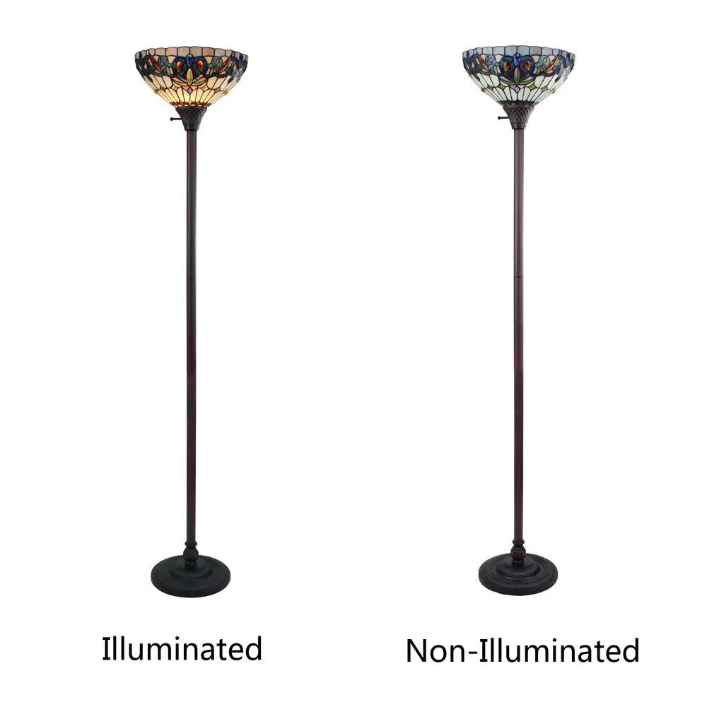 CHLOE Lighting SERENITY Victorian Tiffany-style Dark Bronze 1 Light Torchiere Lamp 14" Wide - Image 4