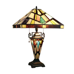 CHLOE Lighting VINCENT Tiffany-Style Blackish Bronze 3-Light Mission Double-Lit Table Lamp 16" Shade