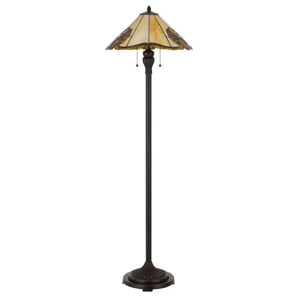 60W X 2 Tiffany Table Lamp With Pull Chain Switch With Metal And Resin Lamp Body