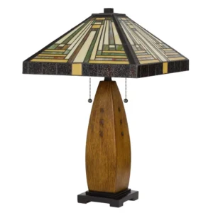 60W x 2 Tiffany table lamp with pull chain switch with resin lamp body
