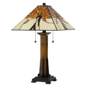 60W X 2 Tiffany Table Lamp With Pull Chain Switch With Resin Lamp Body