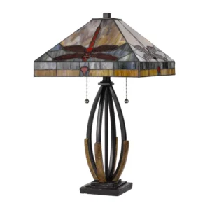 60W X 2 Tiffany Table Lamp With Pull Chain Switch And Metal And Resin Lamp Body