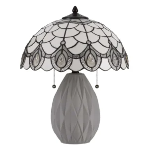 60W X 2 Tiffany Table Lamp With Pull Chain Switch And Resin Lamp Body