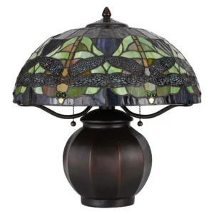 60W x 2 Tiffany table lamp with pull chain switch with metal lamp body