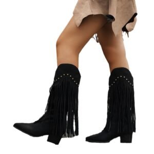 Women's fringe fashion boots with tassels, sexy retro western long boots in large size