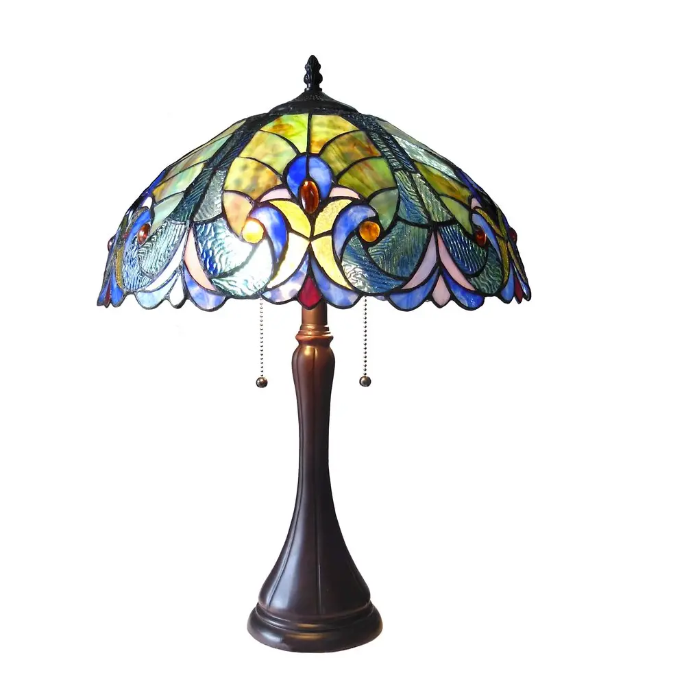 AMOR Tiffany-style 2 Light Victorian Table Lamp 16" Shade