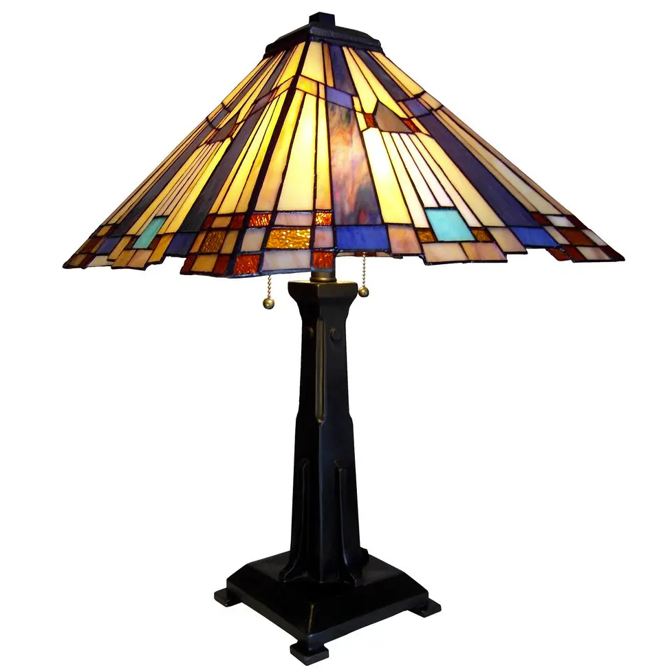 FLARE Tiffany-style 2 Light Mission Table Lamp 15" Shade