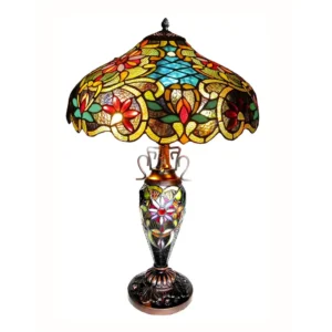 LESLIE Tiffany-style Victorian 3 Light Double Lit Table Lamp 18" Shade