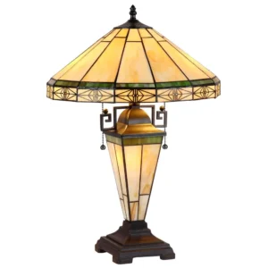 BELLE Tiffany-style 3 Light Mission Double Lit Table Lamp 16" Shade