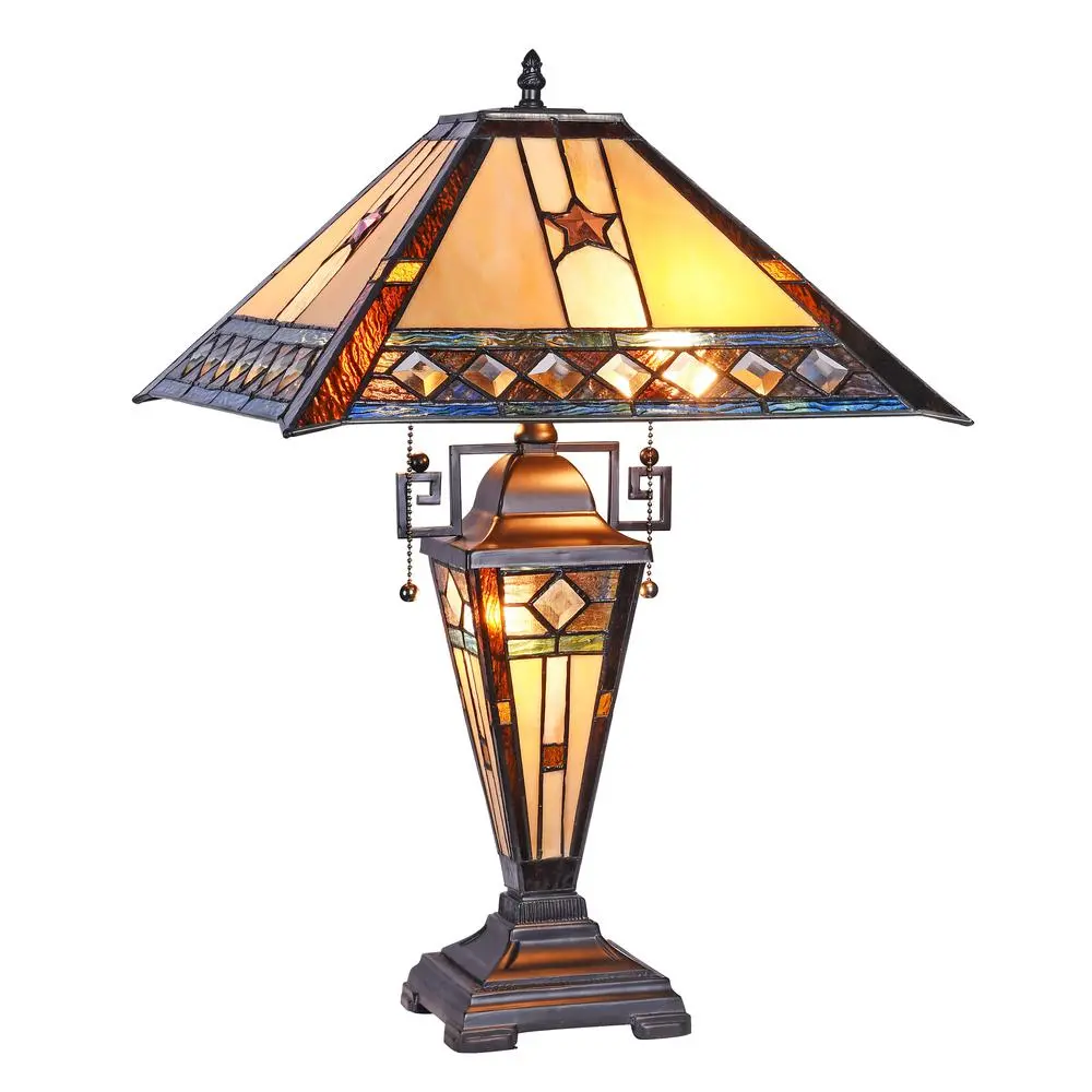 TRISTAN Tiffany-style 1 Light Double Lit Table Lamp 16" Wide