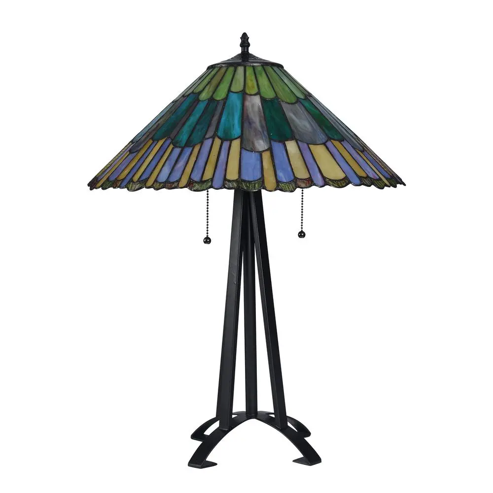 LANDRY Tiffany-style 3 Light Geometric Table Lamp 20" Shade - Image 4