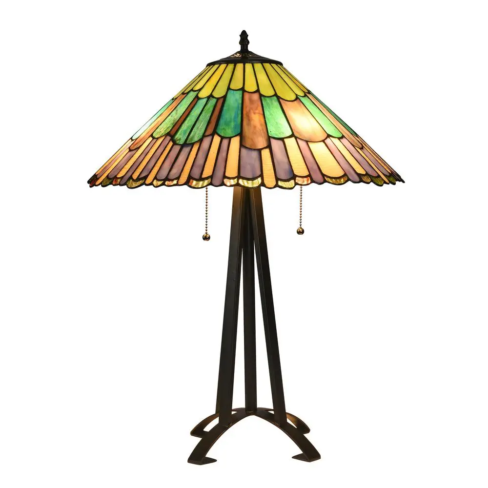 LANDRY Tiffany-style 3 Light Geometric Table Lamp 20" Shade - Image 5