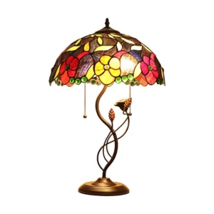 CHLOE Lighting MARIEBELLE Tiffany-Style Floral Stained Glass Table Lamp 16" Width