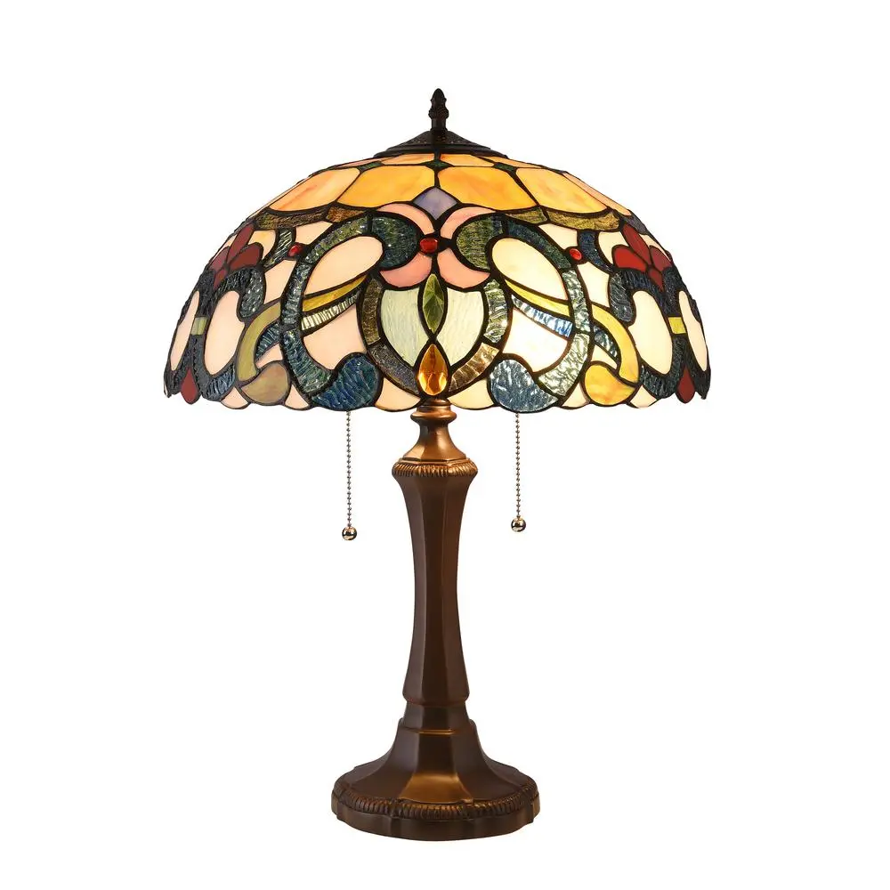 CHLOE Lighting AUGUST Tiffany-style Dark Bronze 2 Light Victorian Table Lamp 16" Shade