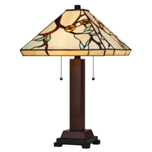 60W X 2 Metal/Resin Tiffany Table Lamp With Pull Chain Switches