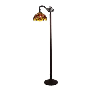 CHLOE Lighting EMPRESS Dragonfly Tiffany-style Dark Bronze 1 Light Reading Floor Lamp 11" Wide