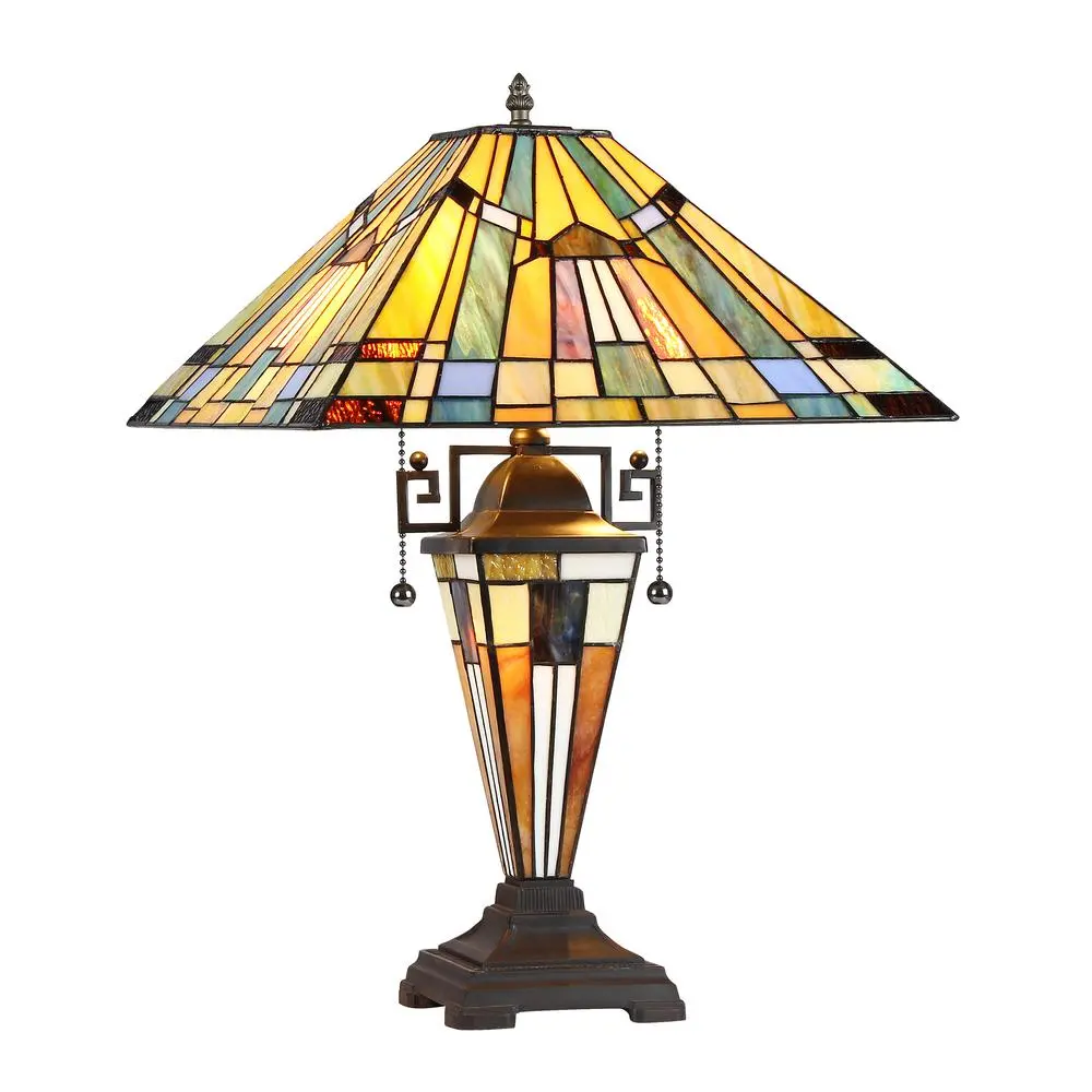 KINSEY Tiffany-style 3 Light Mission Double Lit Table Lamp 16" Shade