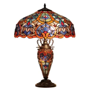 SADIE Tiffany-style 3 Light Victorian Double Lit Table Lamp 18" Shade