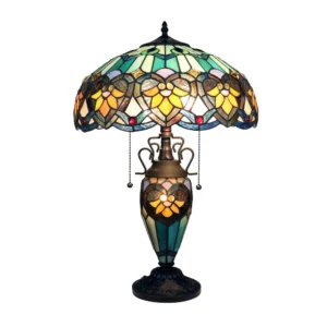 Kendall Tiffany-Style 3-Light Victorian Double Lit Table Lamp 16" Shade