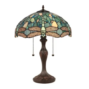 Sunniva Dragonfly Tiffany-Style 2-Light Table Lamp 16" Shade