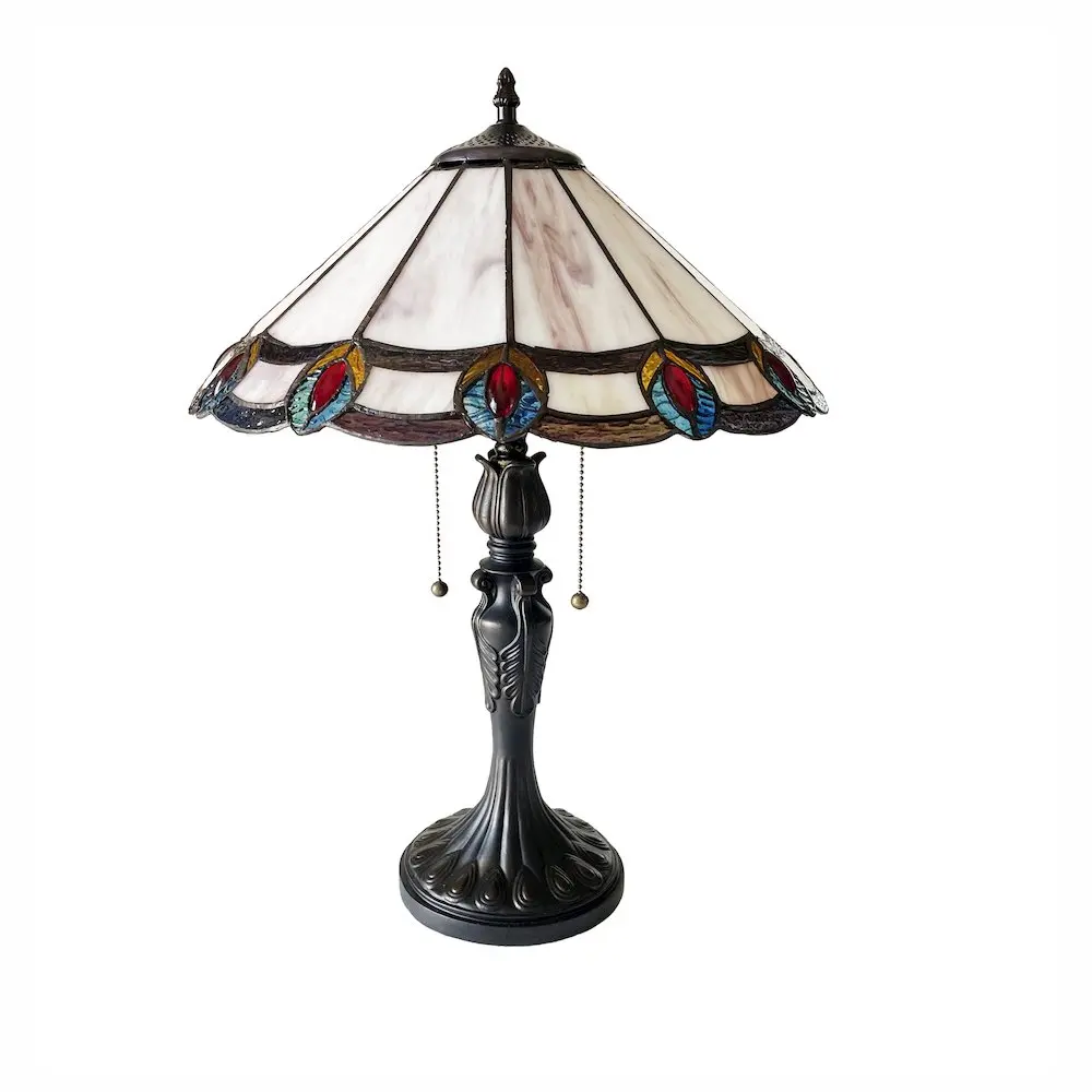 Ryce Tiffany-Style 2-Light Geometric Table Lamp 16" Shade - Image 2