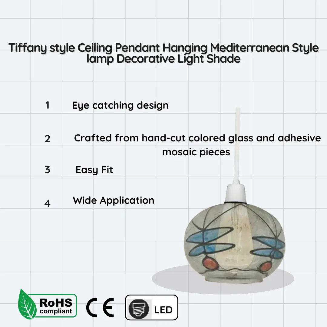 Tiffany style Ceiling Pendant Hanging Mediterranean Style lamp Decorative Light Shade~4541 - Image 5