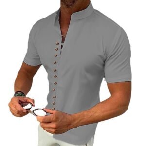 Retro Cotton Linen Casual Loose Short Sleeve Henley Shirt for Men