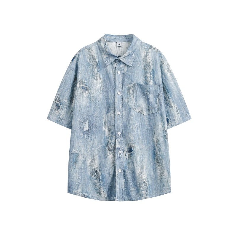 Cowboy short sleeved shirt men's retro loose casual shirt - Image 5