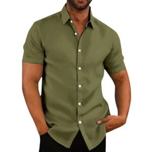 Men's retro cotton and linen casual loose short sleeved shirt