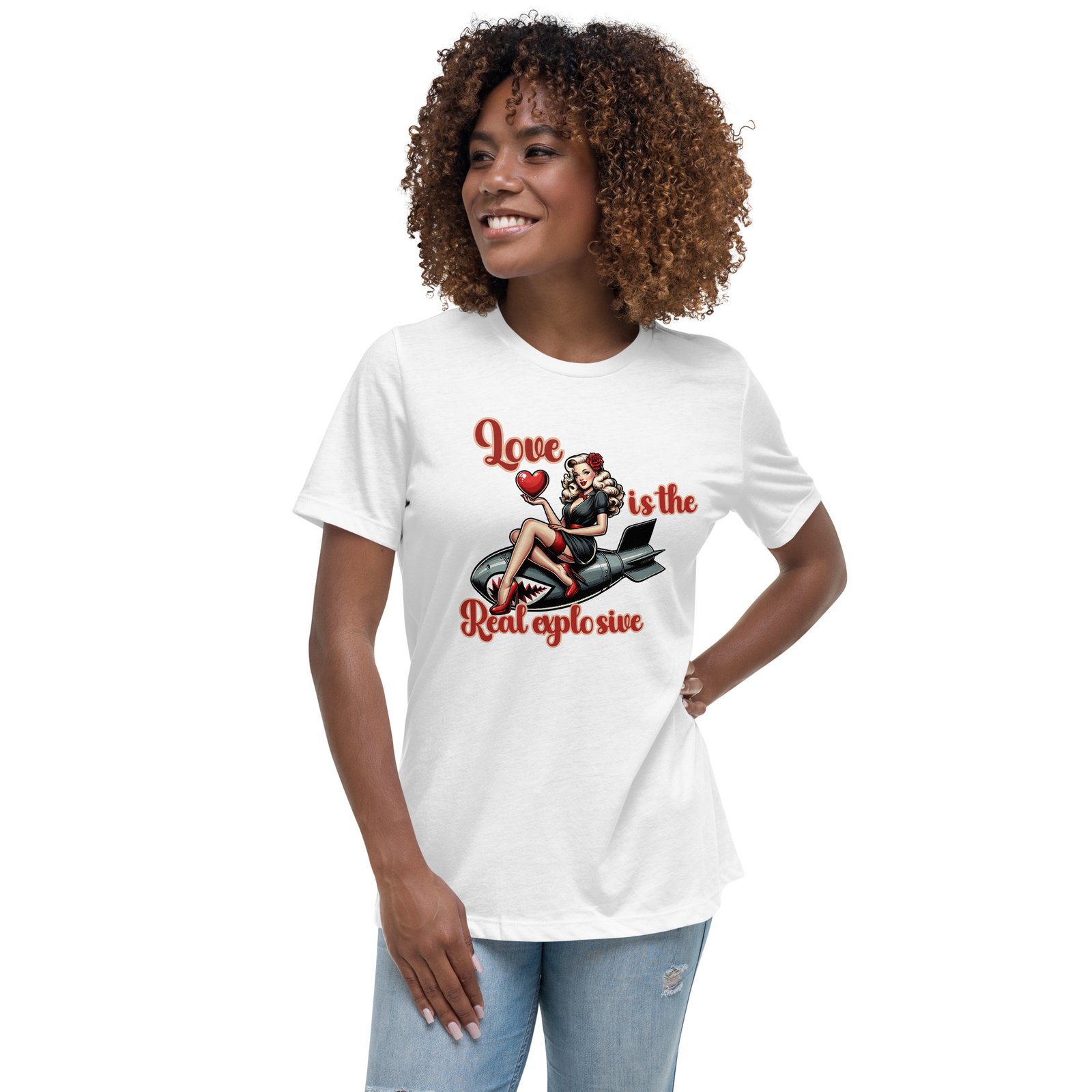 Love Is The Real Explosive T-Shirt | Retro Pin-Up Girl Bomb Design - Women's Relaxed T-Shirt